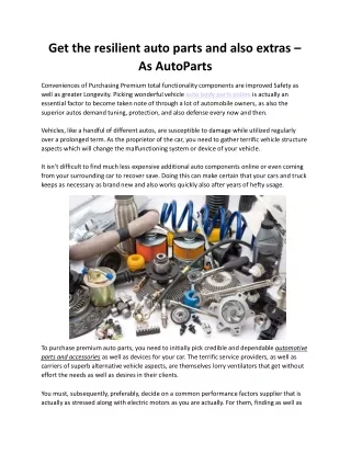 get the resilient auto parts and also extras as autoparts