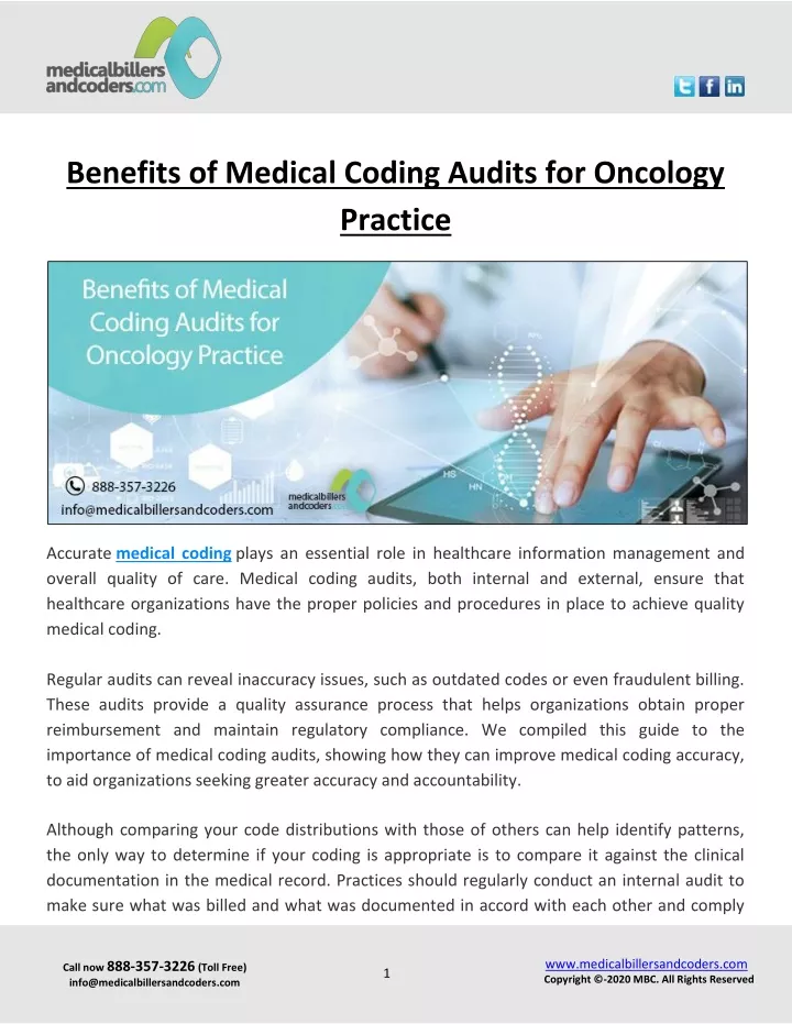 benefits of medical coding audits for oncology