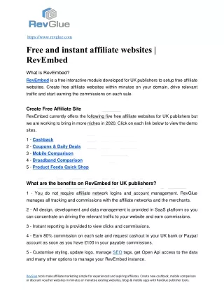 Free and instant affiliate websites