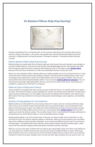 do bamboo pillows help stop snoring