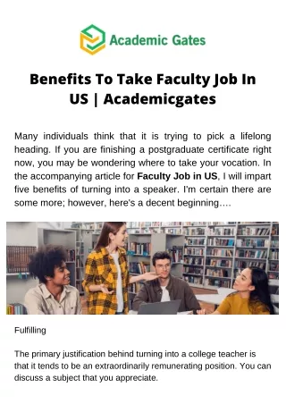 Benefits To Take Faculty Job In US  Academicgates