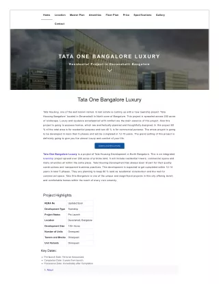 TATA ONE BANGALORE LUXURY Residential Project in Devanahalli Bangalore