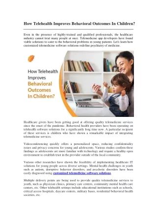 how telehealth improves behavioral outcomes