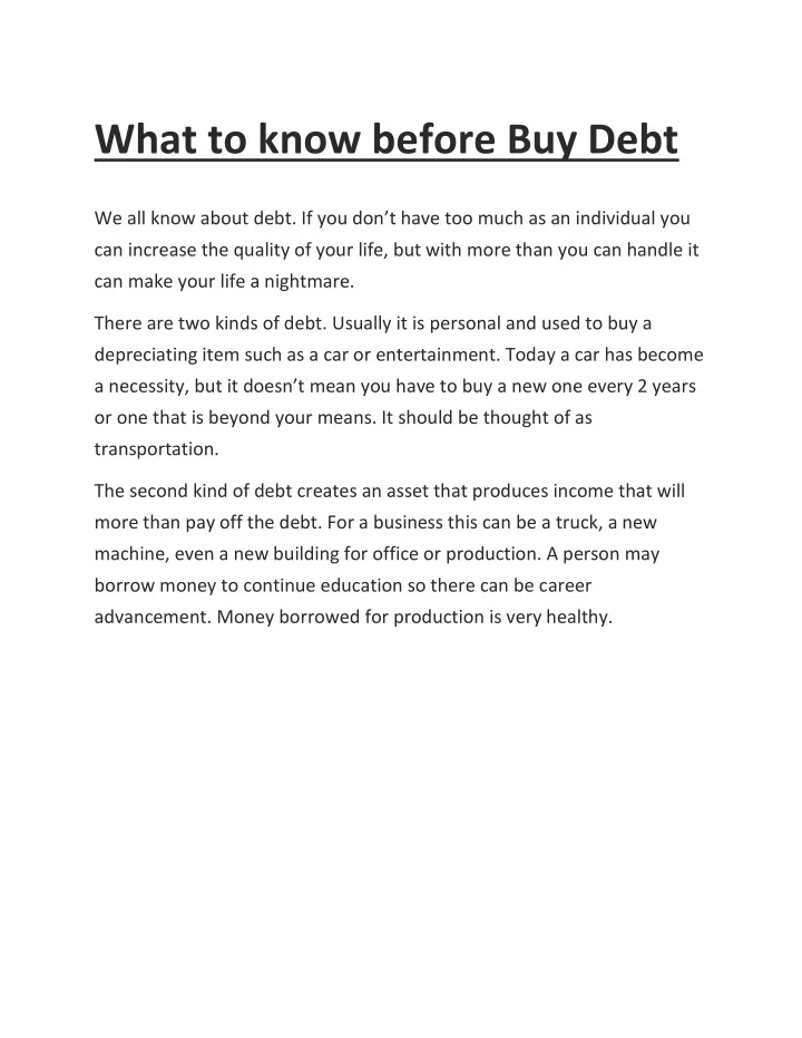 what to know before buy debt