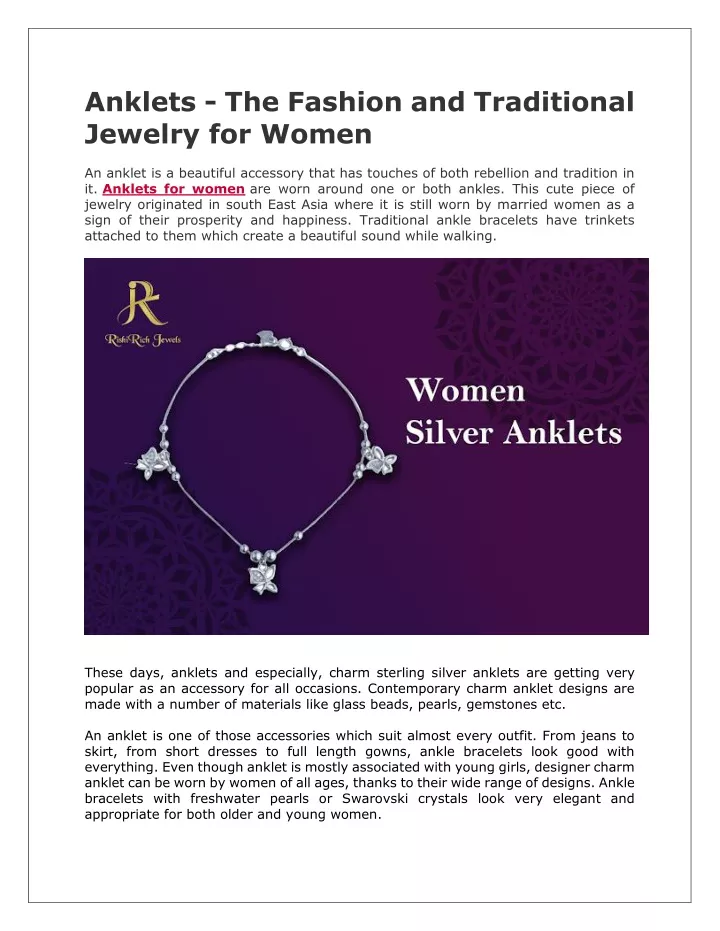 anklets the fashion and traditional jewelry