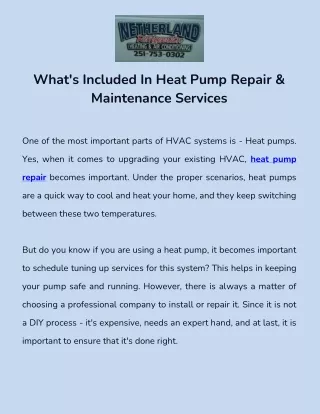 What's Included In Heat Pump Repair & Maintenance Services