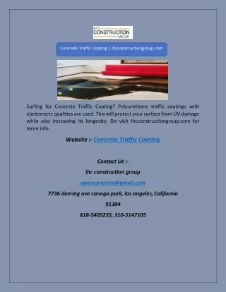 concrete traffic coating ihcconstructiongroup com