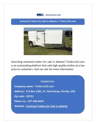 Enclosed Trailers For Sale In Atlanta | Trailers123.com