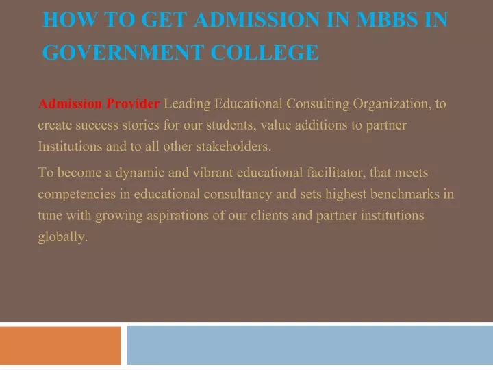 how to get admission in mbbs in government college
