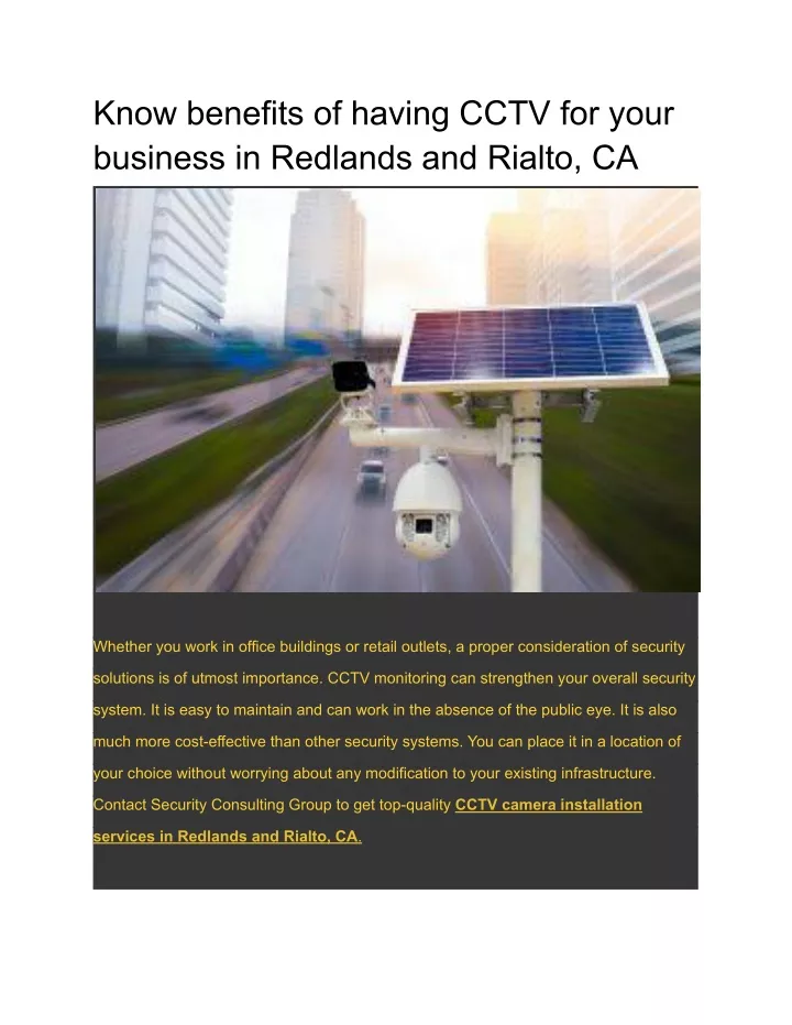 Ppt Know Benefits Of Having Cctv For Your Business In Redlands And Rialto Ca Powerpoint