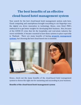 The best benefits of an effective cloud-based hotel management system