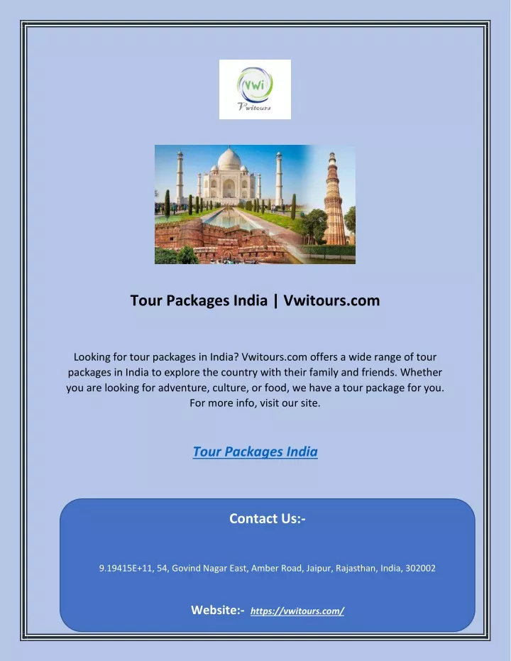 tour packages india vwitours com