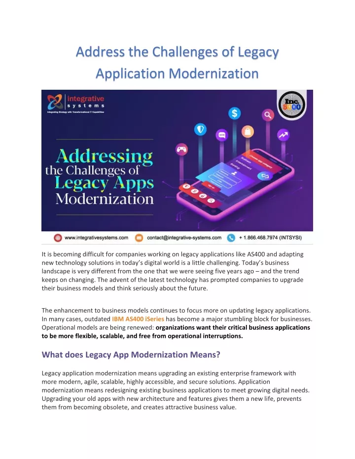 address the challenges of legacy application