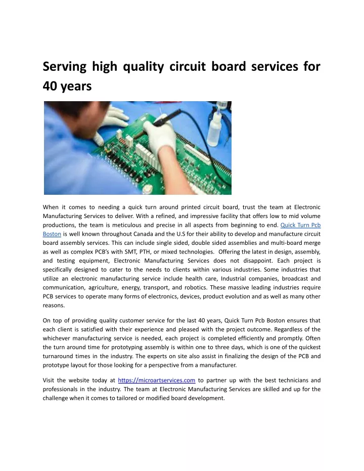 serving high quality circuit board services