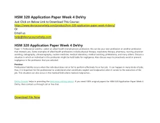 hsm 320 application paper week 4 devry just click