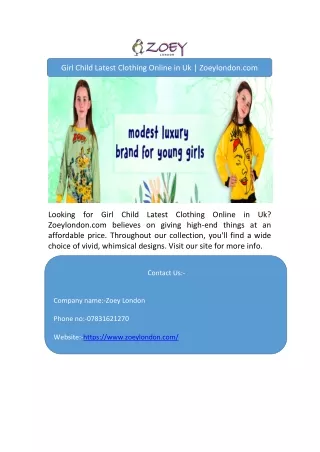 Girl Child Latest Clothing Online in Uk | Zoeylondon.com
