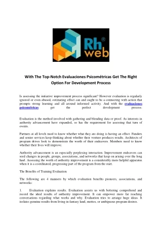 With The Top-Notch Evaluaciones Psicométricas Get The Right Option For Development Process