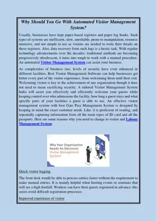 Why Should You Go With Automated Visitor Management System