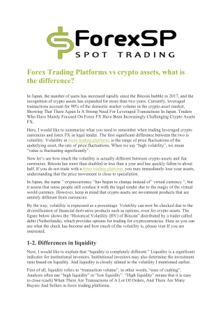 forex trading platforms vs crypto assets what