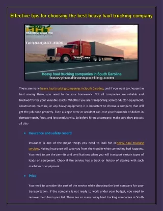 Heavy haul trucking companies in South Carolina