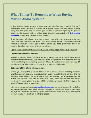 what things to remember when buying marine audio