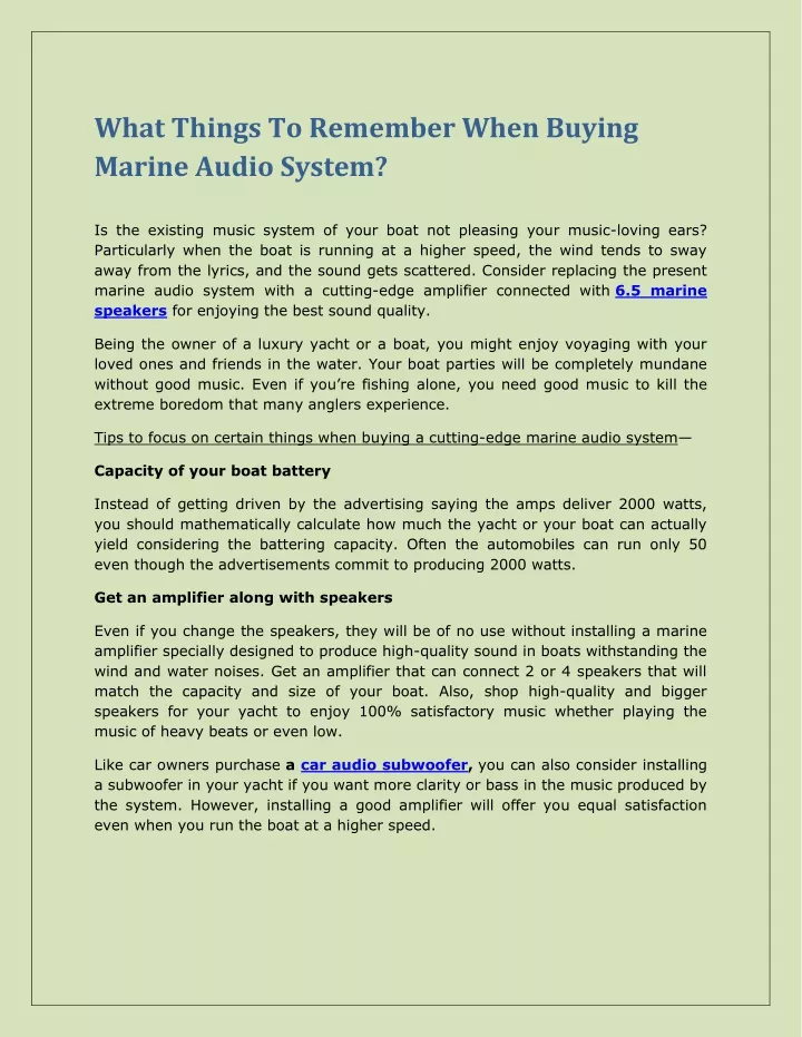 what things to remember when buying marine audio