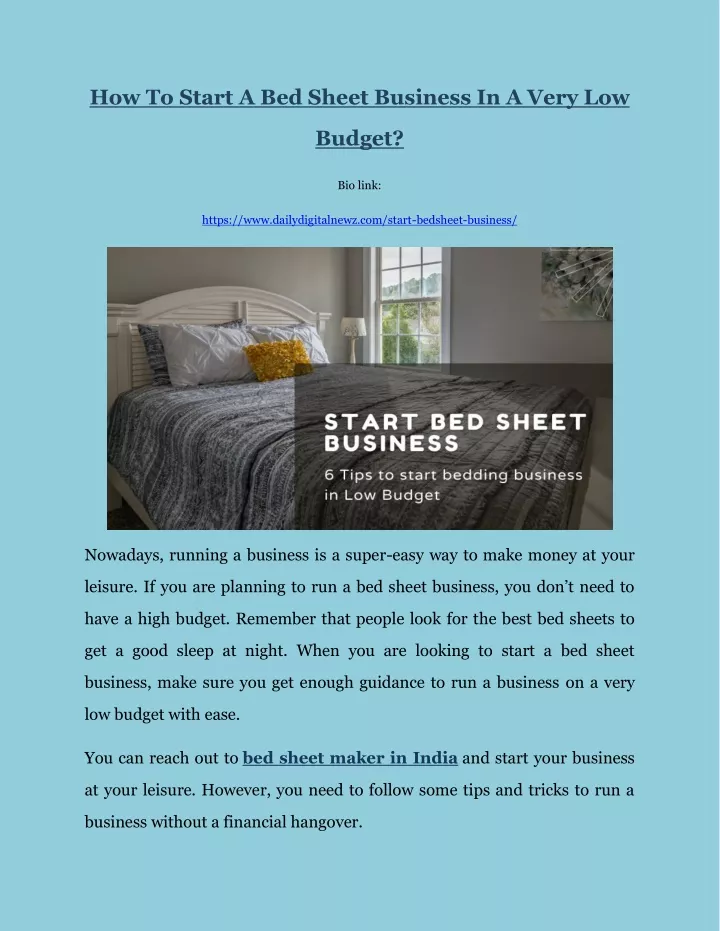 how to start a bed sheet business in a very