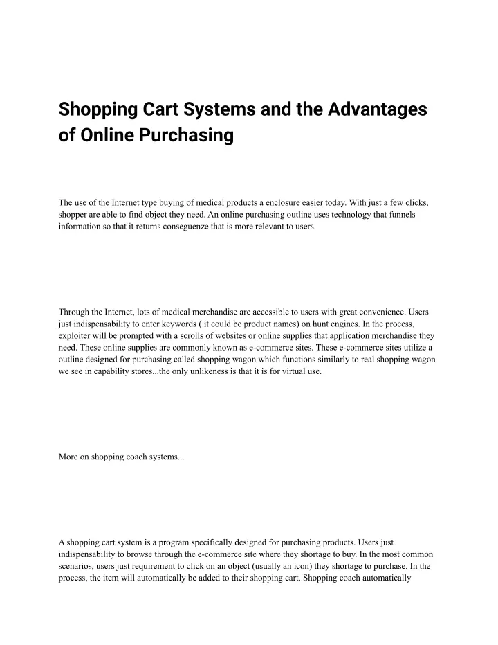 shopping cart systems and the advantages