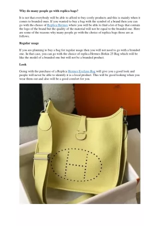 why do many people go with replica bags