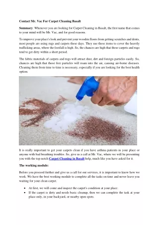 Contact Mr. Vac For Carpet Cleaning Basalt