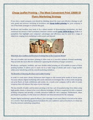 Cheap Leaflet Printing – The Most Convenient Print 10000 Dl Flyers Marketing Strategy