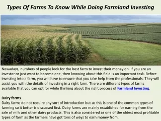 Types Of Farms To Know While Doing Farmland Investing