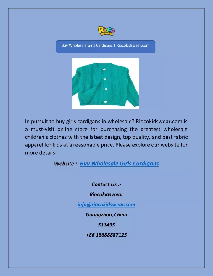 buy wholesale girls cardigans riocokidswear com