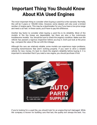 Important Thing You Should Know About KIA Used Engines .docx