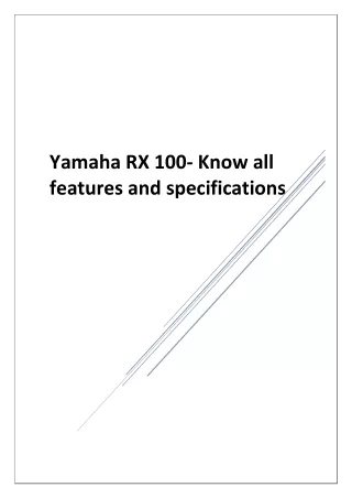 Yamaha RX 100 Bike Specification and Features