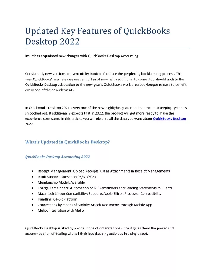 updated key features of quickbooks desktop 2022