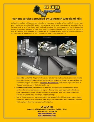 Various services provided by Locksmith woodland hills