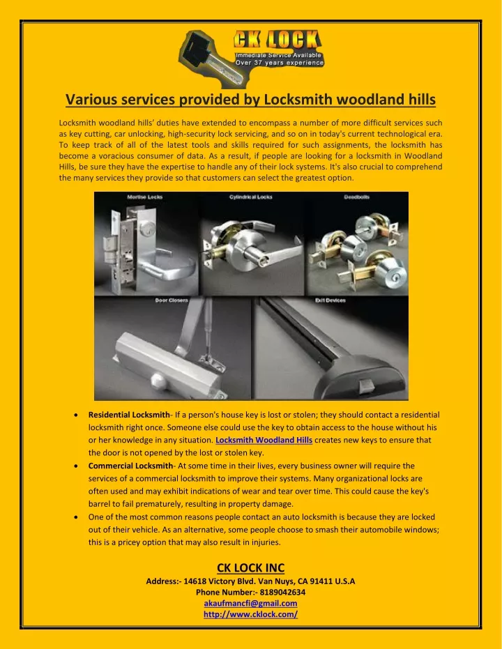 various services provided by locksmith woodland