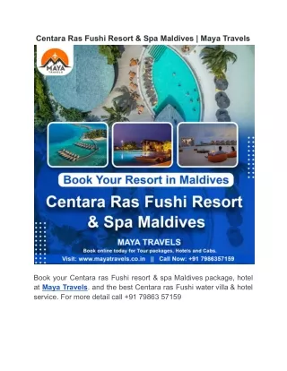 Centara Ras Fushi Resort & Spa Maldives  Maya Travels