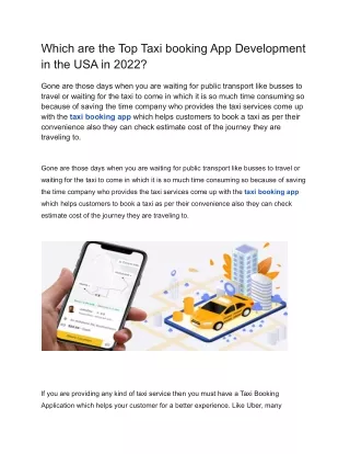 Which are the Top Taxi booking App Development in the USA in 2022