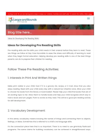 Ideas for Developing Pre Reading Skills
