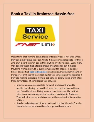 book a taxi in braintree hassle free
