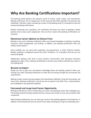 Why Are Banking Certifications Important