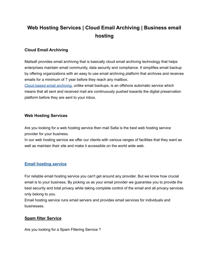 web hosting services cloud email archiving