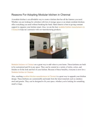 Reasons For Adopting Modular kitchen in Chennai