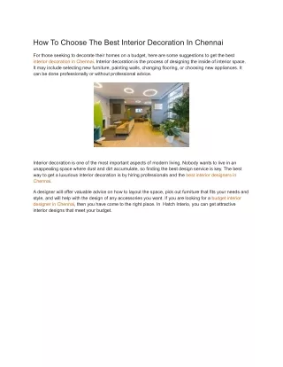 How To Choose The Best Interior Decoration In Chennai