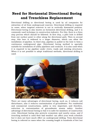 Need for Horizontal Directional Boring and Trenchless Replacement