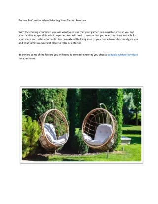 Factors To Consider When Selecting Your Garden Furniture