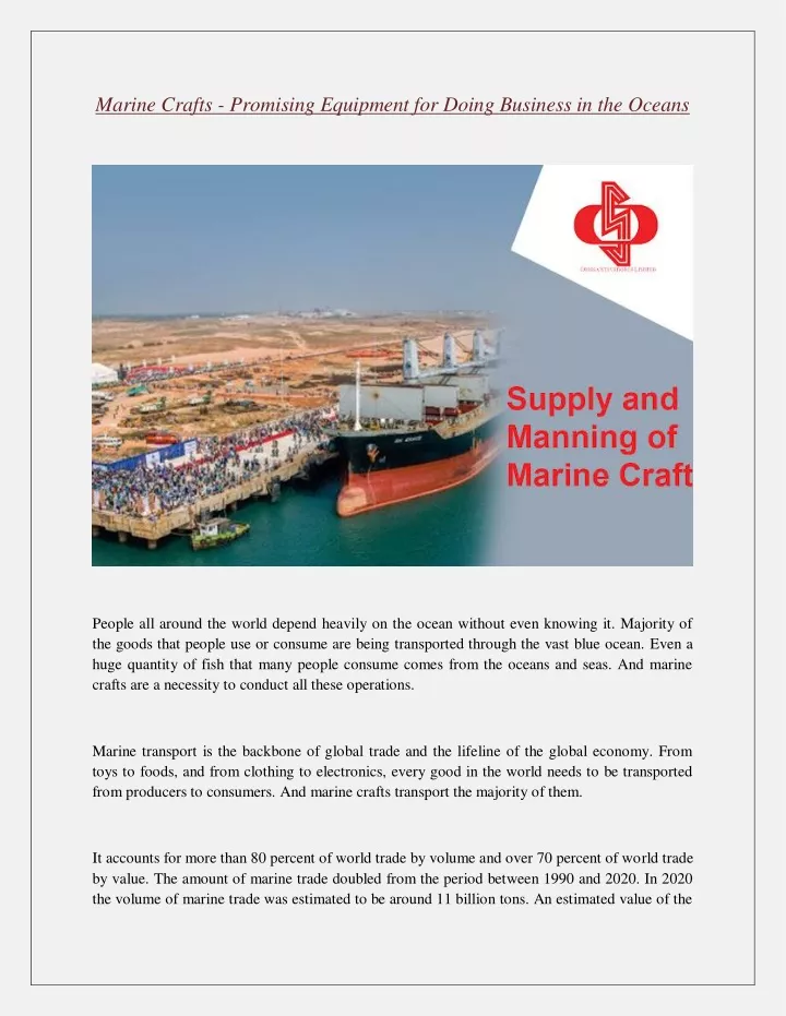 marine crafts promising equipment for doing