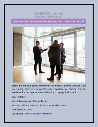 Meilleur Courtier Immobilier de Montreal  | Behrooz Davani